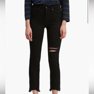 Levi's Black High-Rise Ripped Straight Crop Jeans